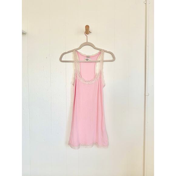 Abercrombie & Fitch Dresses & Skirts - Vintage Y2K Abercrombie & Fitch Pink Ribbed Lace-Trim Henley Tank Dress L EUC